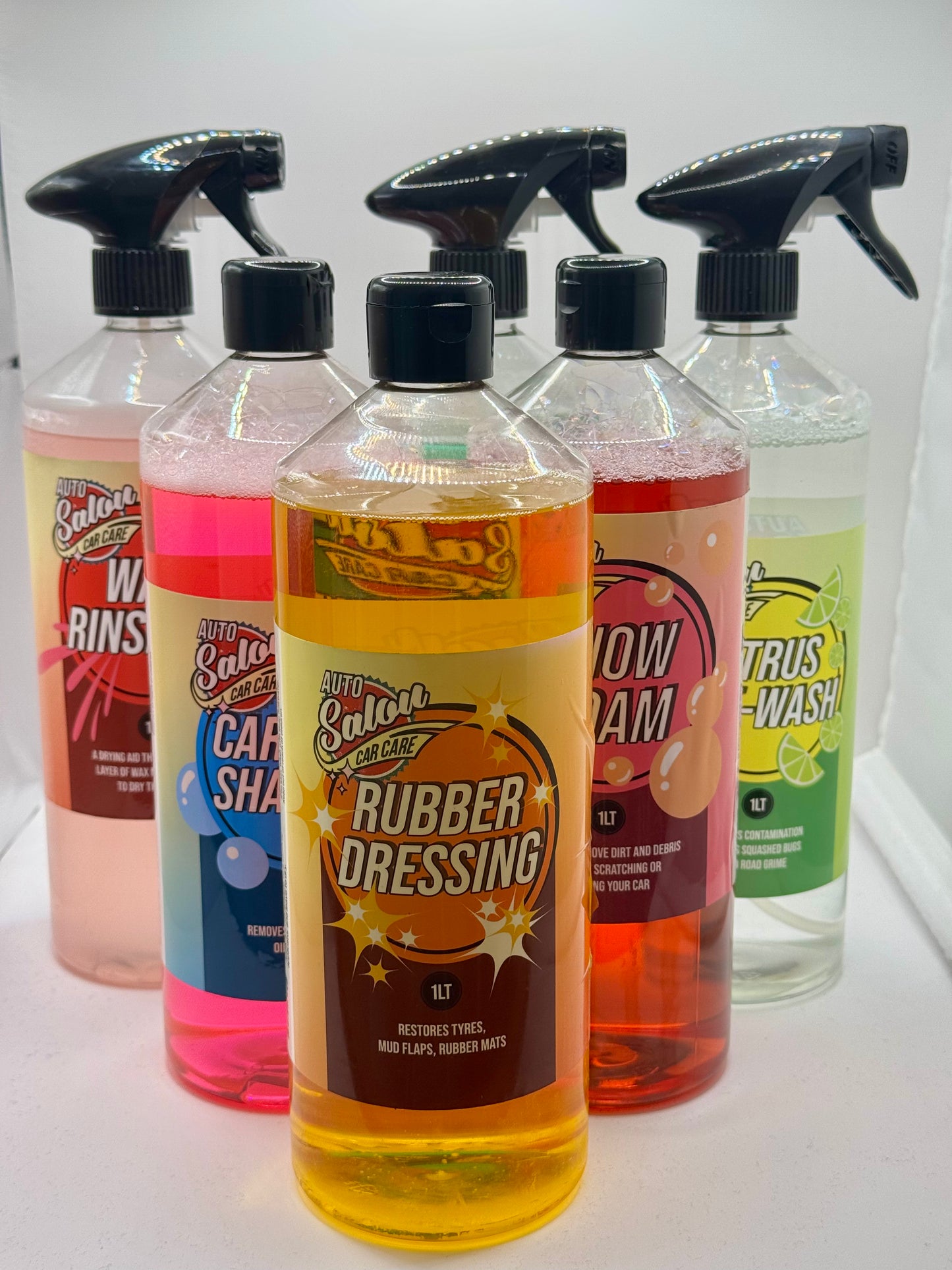 Medium Exterior Kit – Rubber Dressing, Citrus, Wax Rinse, Snow Foam & Shampoo (5 x 1L)