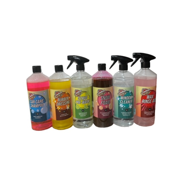 Medium Exterior Kit – Rubber Dressing, Citrus, Wax Rinse, Snow Foam & Shampoo (5 x 1L)